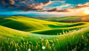 Landschap met een groene weide van Mustafa Kurnaz