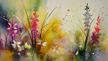 Zomerse wilde bloemen in het gras van Studio Pieternel, Fotografie en Digitale kunst