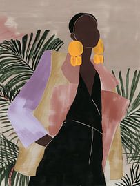 Femme abstraite aux boucles d'oreilles jaunes