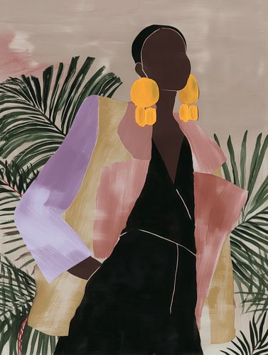 Abstrakte Frau mit gelben Ohrringen von Carla Van Iersel