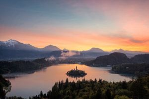 Bled See Sonnenaufgangansicht