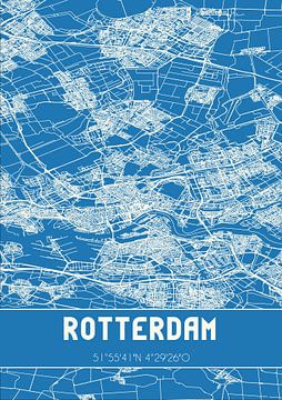 Blauwdruk | Landkaart | Rotterdam (Zuid-Holland) van Rezona
