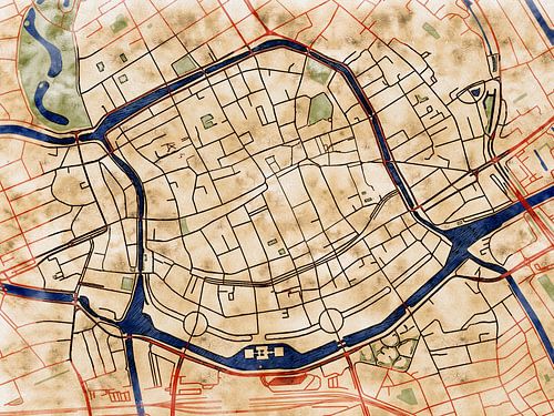 Kaart van Groningen centrum in de stijl 'Serene Summer'