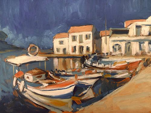 Haventje met houten bootjes