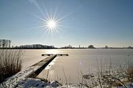 Stralende zon op een winterse dag boven het dichtgevroren water van de Wijde AA bij Woubrugge van Robin Verhoef thumbnail