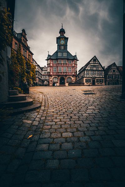Stadhuis, historisch vakwerkhuis, marktplein Heppenheim van Fotos by Jan Wehnert