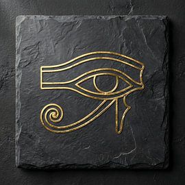 Golden Eye of Horus on Dark Slate: Ancient Egyptian Symbol by Clay Artista