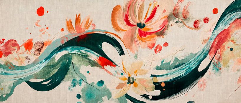 Fleurs colorées et douces vagues par Poster Art Shop