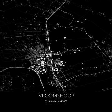 Schwarz-weiße Karte von Vroomshoop, Overijssel. von Rezona