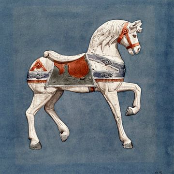 Vintage Carrousel Paard. Aquarel schilderij (1935-1942) door Henry Murphy. van Dina Dankers