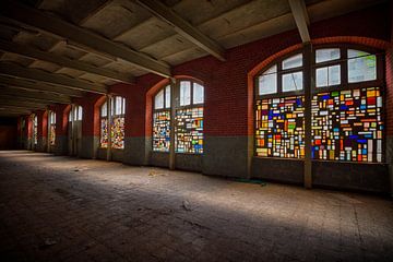 Urbex: Glas in lood ramen in een verlaten kristalfabriek van Carola Schellekens