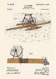 Bateau-vélo vintage, brevet de 1899 – Dessin technique sur papier ancien sur Zeger Knops