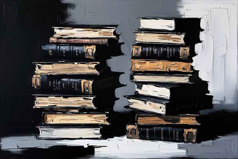 Klassische Bücher stapeln sich auf Schwarz von Art & Soul Creations