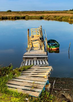 Loopplank en bootje in de haven, Portugal van Adelheid Smitt