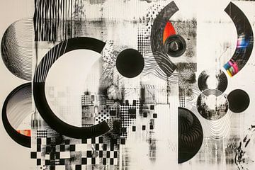 Abstract, geometrisch, zwart-wit met kleur van Joriali Abstract