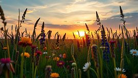 Sunset over fields in bloom by Jean Pierre