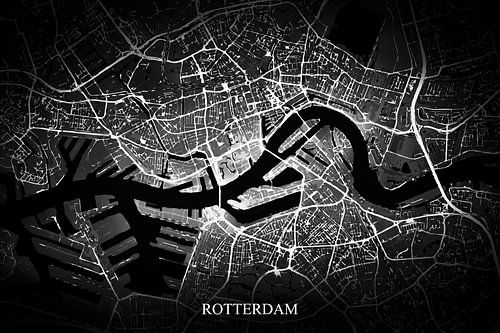 Rotterdam - Abstracte Plattegrond  in Zwart Wit