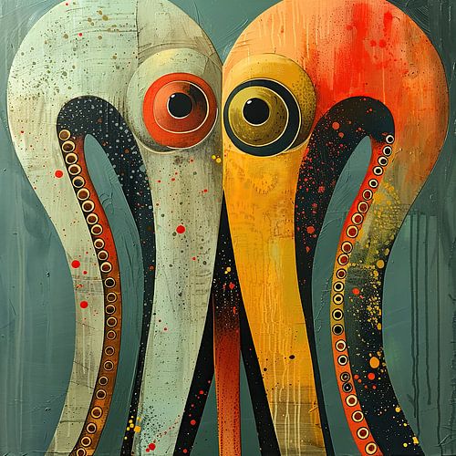 Deux pieuvres dans un style coloré