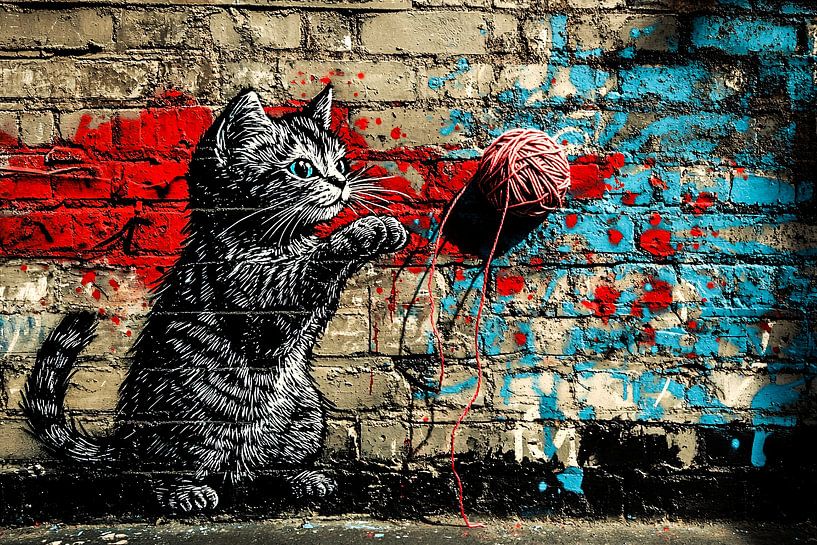 Cat with ball of wool graffiti by Imperial Art House