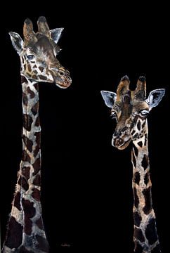 2 Giraffen op 1 doek van Cynthia Verbruggen