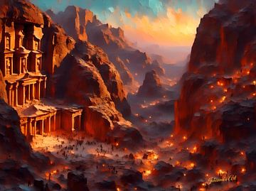 Stad Petra, Jordanië bij zonsondergang van Johannas Art Creations
