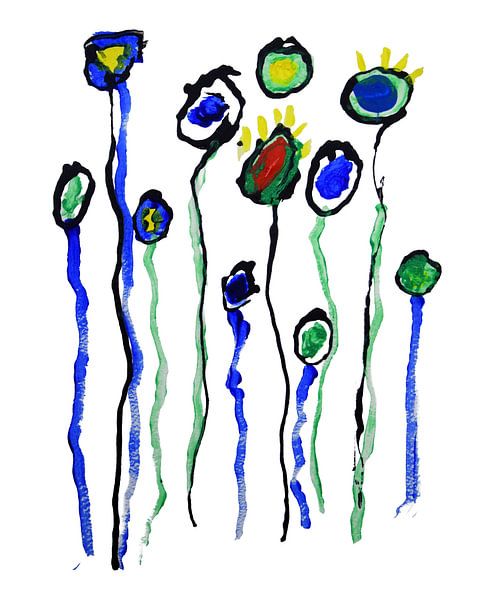 Fleurs en mouvement - Composition colorée ludique par Artforyou  werk van Henk Adriani