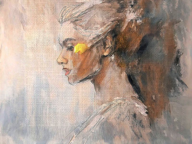 Modern romantisch portret van een vrouw.  Mixed Media van Studio Pieternel