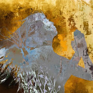Dankbaarheid | abstract portret van een vrouw in een goudgele omgeving van MadameRuiz