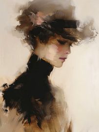 Portrait abstrait dans les tons de terre sur Carla Van Iersel