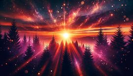 Poussière d'étoiles au-dessus d'une forêt mystique sur artefacti