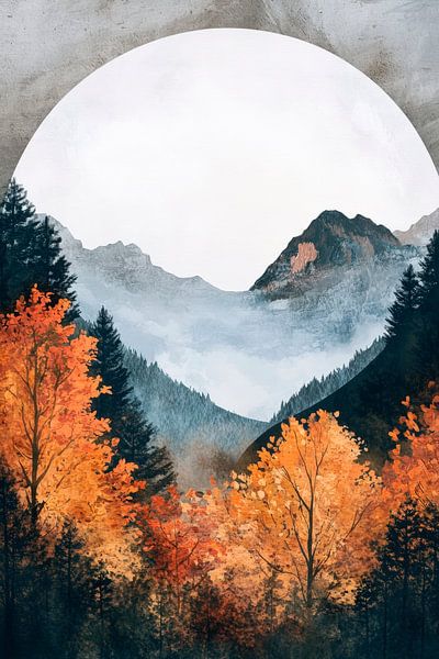 Herbstlandschaft mit Vollmond von Poster Art Shop