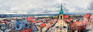 Toruń city watercolor panorama #Toruń