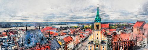 Toruń stad aquarel panorama #Toruń