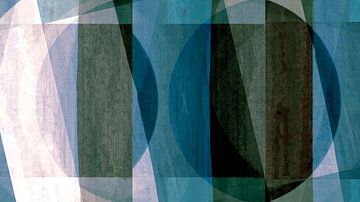 Mid Century Bauhaus shapes in contemporary green blue watercolour colours by FRESH Fine Art