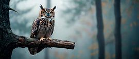 Owl sitting on a branch in the fog by Poster Art Shop