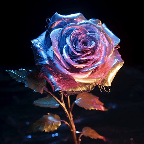 Rozenbloem hologram metallic glanzend futuristisch