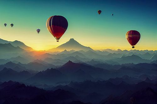 Hete luchtballonnen in de lucht, illustratie