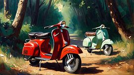 Zwei Motorroller - rot und hellgrün von DeVerviersBelgium