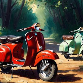 Zwei Motorroller - rot und hellgrün von DeVerviersBelgium