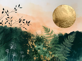 Botanische Landschaft im Schein des goldenen Mondes von IamHomeStudio