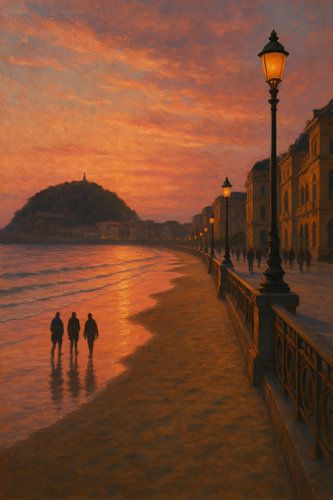 Sereniteit op de promenade bij zonsondergang - San Sebastián Avondgloed