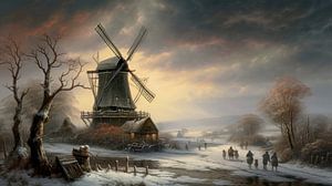 Niederländische Winterlandschaft mit Windmühle von Preet Lambon