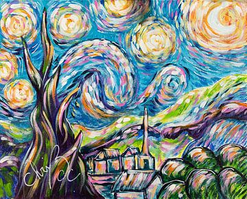 Ode an Van Gogh, Sternennacht Interpretation auf die Art des Künstlers von Christel De Buyser
