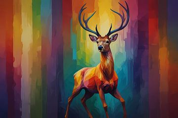 Abstrakte kubistische Hirsche in Farbe von De Muurdecoratie