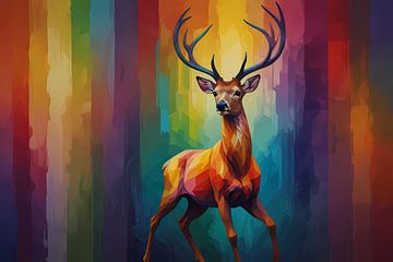 Cerf cubiste abstrait en couleur sur De Muurdecoratie