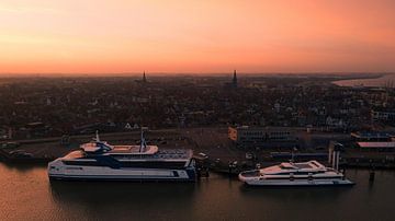 Ferries in the harbour of Harlingen by Ewold Kooistra