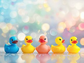 Kleurige badeendjes op een rij van Andrea Diepeveen-Loot