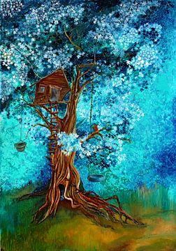 Kinderschilderij  van een boomhut:   Ben je boven van Anne-Marie Somers