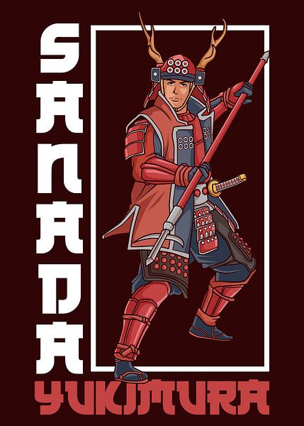 Sanada Yukimura mit Speer in roter Rüstung von Pixelbull Design
