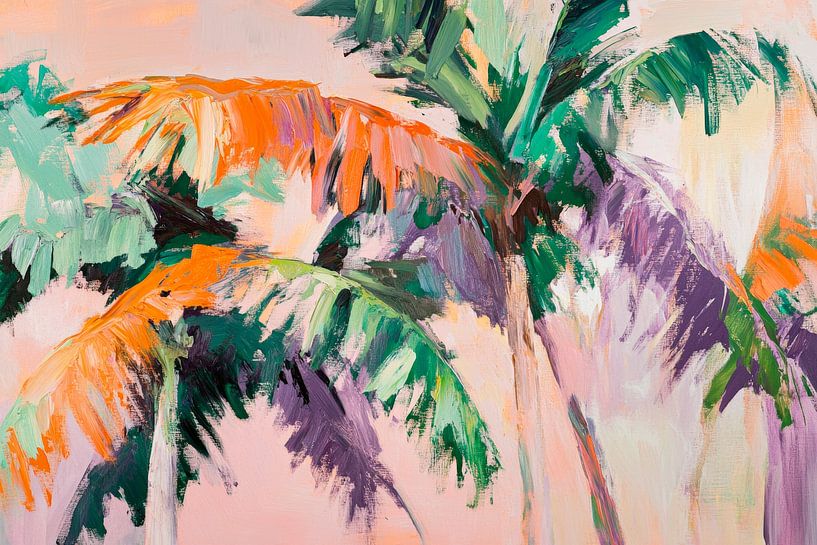 Tropische palmbomen in een zacht kleurenspel van Poster Art Shop